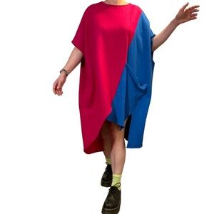 KATE HEWKO Asymmetrical Pink and Blue Dress